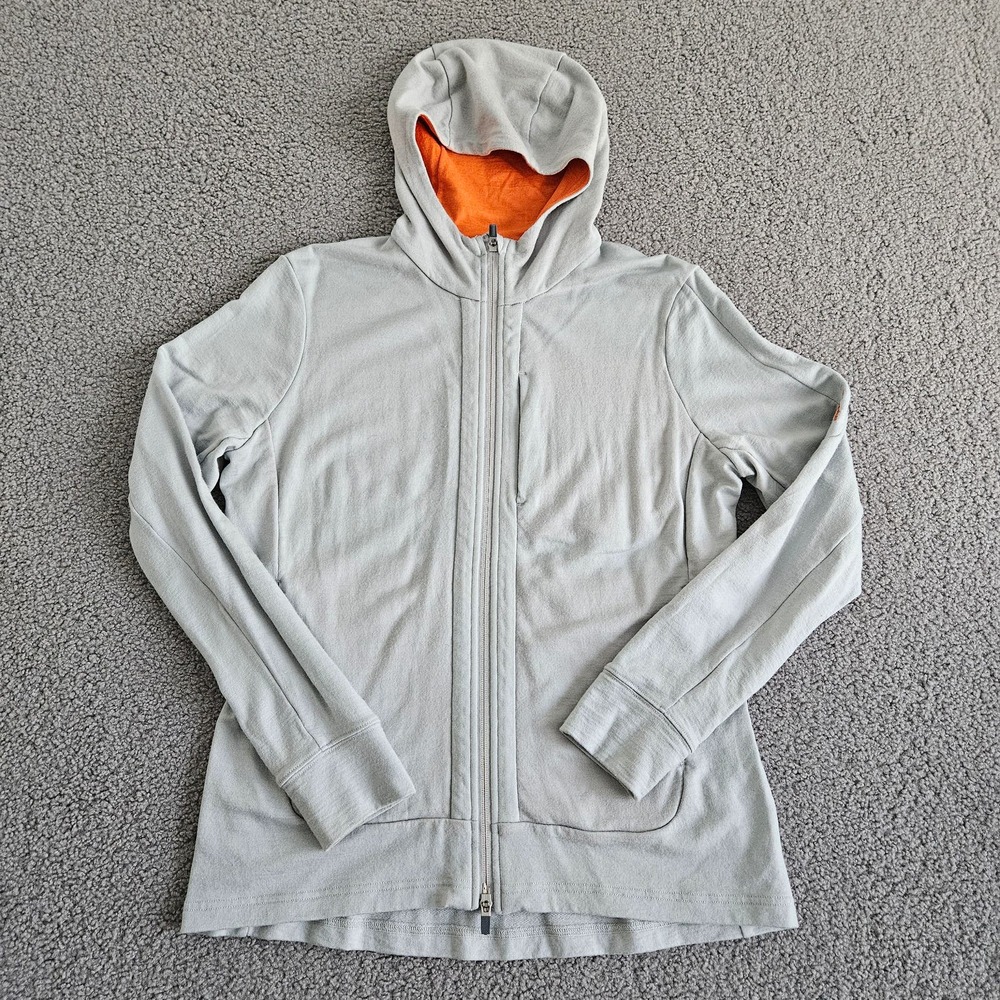 Icebreaker Quantum III Hoodie Womens XL Gray Full Zip 100% Merino Wool Hiking